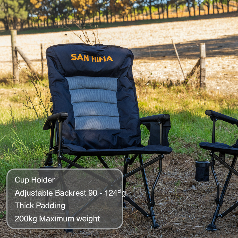 SAN HIMA FOLDING CAMPING CHAIR THICK PADDING RECLINER