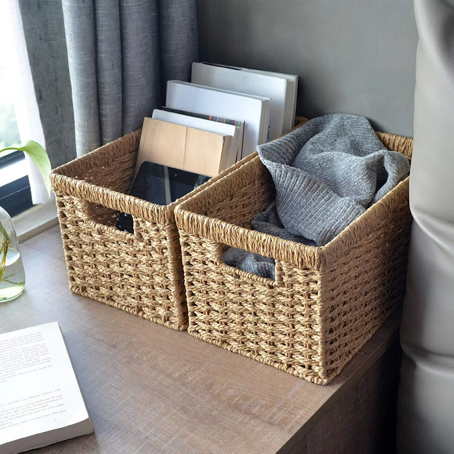 WOVEN WICKER STORAGE BASKET