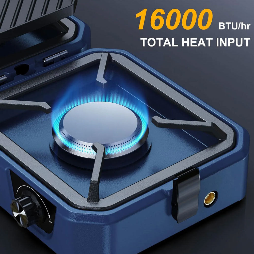 Foldable 2 Burner Camping Outdoor Gas Stove (Blue)