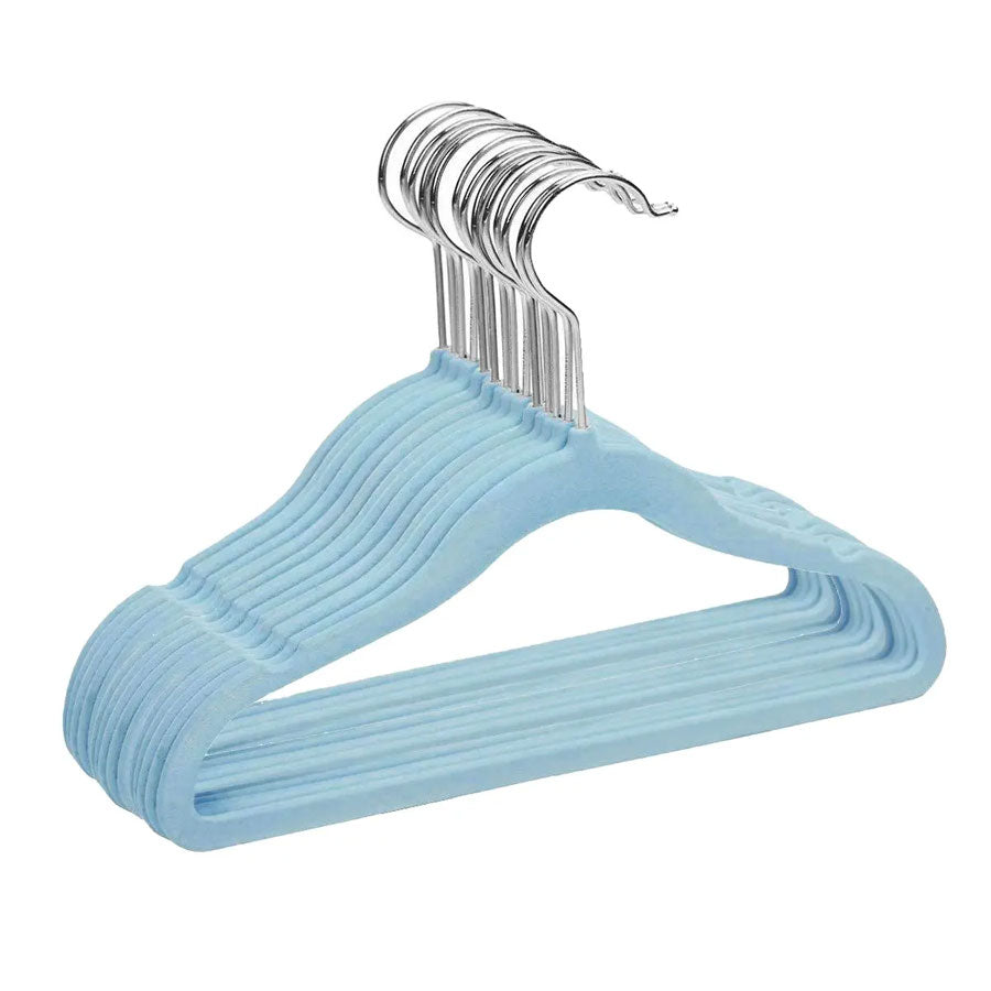 BEANO 20 PACK VELVET BABY AND KIDS HANGERS (BLUE)
