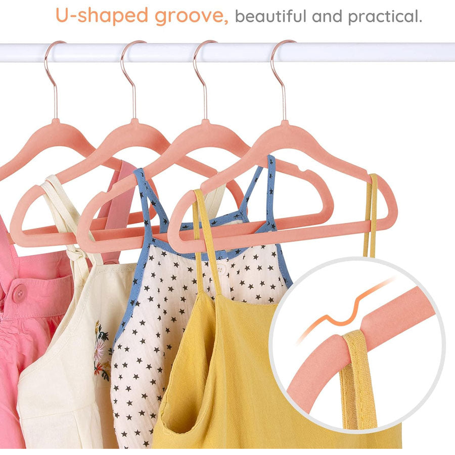 BEANO 28CM VELVET BABY AND KIDS HANGERS PINK - 20 PACK