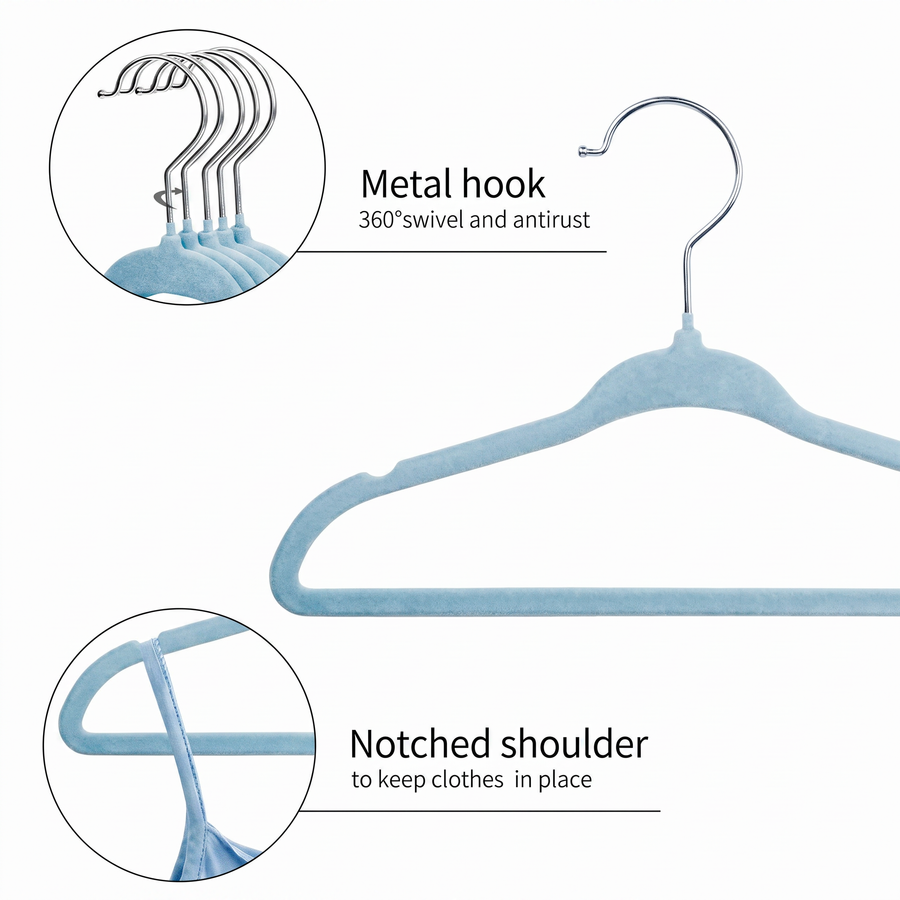 Beano Velvet Baby and Kids Hangers (Blue) 20 Pack