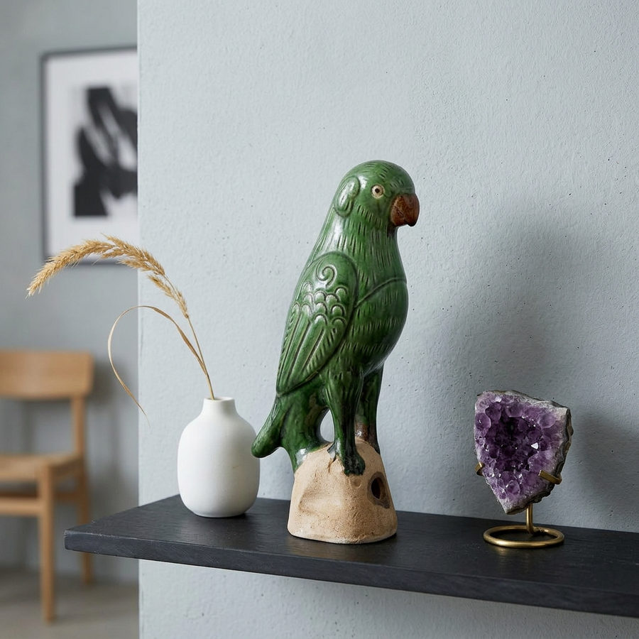 Emerald Green Parrot Sculpture - Large