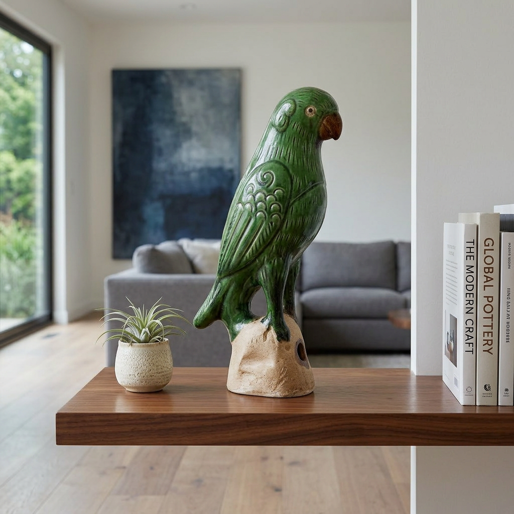 Emerald Green Parrot Sculpture - Large