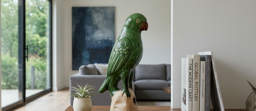 Emerald Green Parrot Sculpture - Large