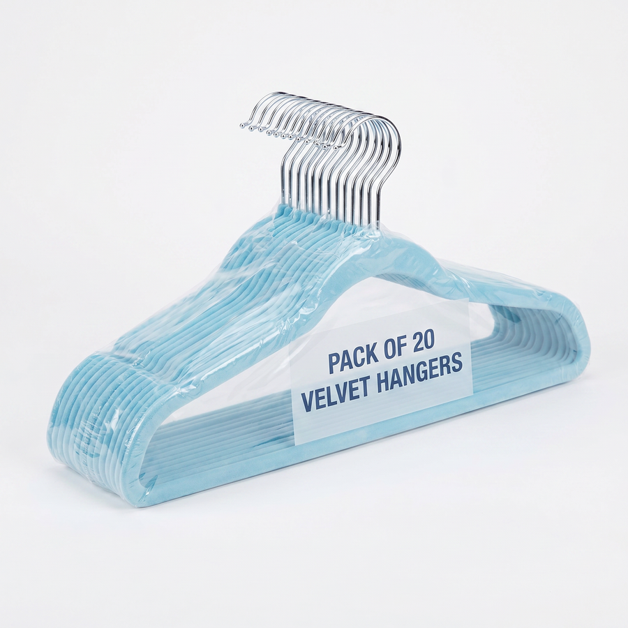 Beano Velvet Baby and Kids Hangers (Blue) 20 Pack