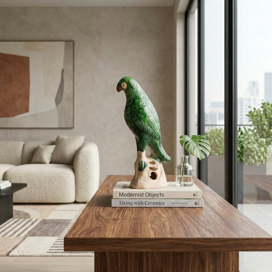 Emerald Green Parrot Sculpture - Medium