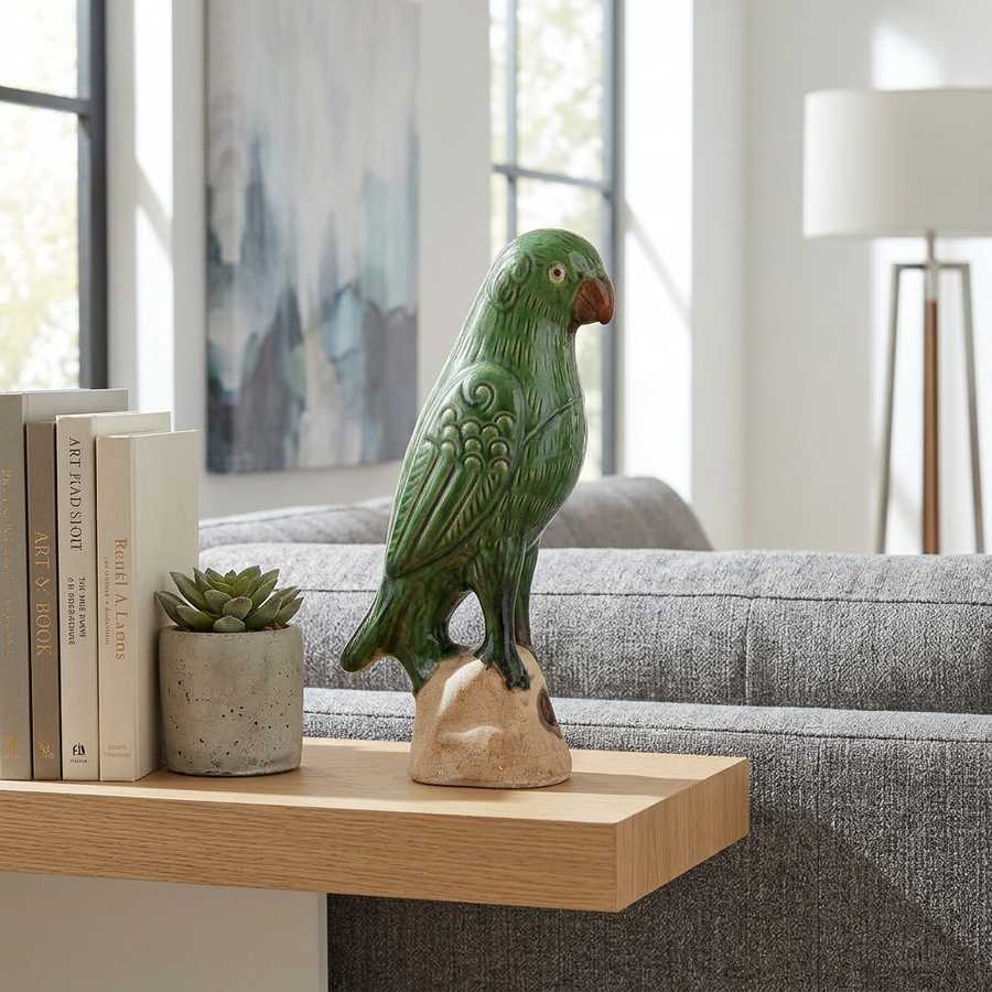 Emerald Green Parrot Sculpture - Medium
