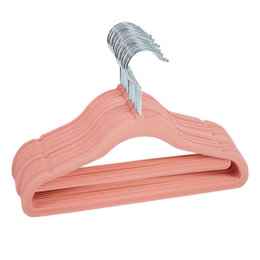 BEANO 28CM VELVET BABY AND KIDS HANGERS PINK - 20 PACK