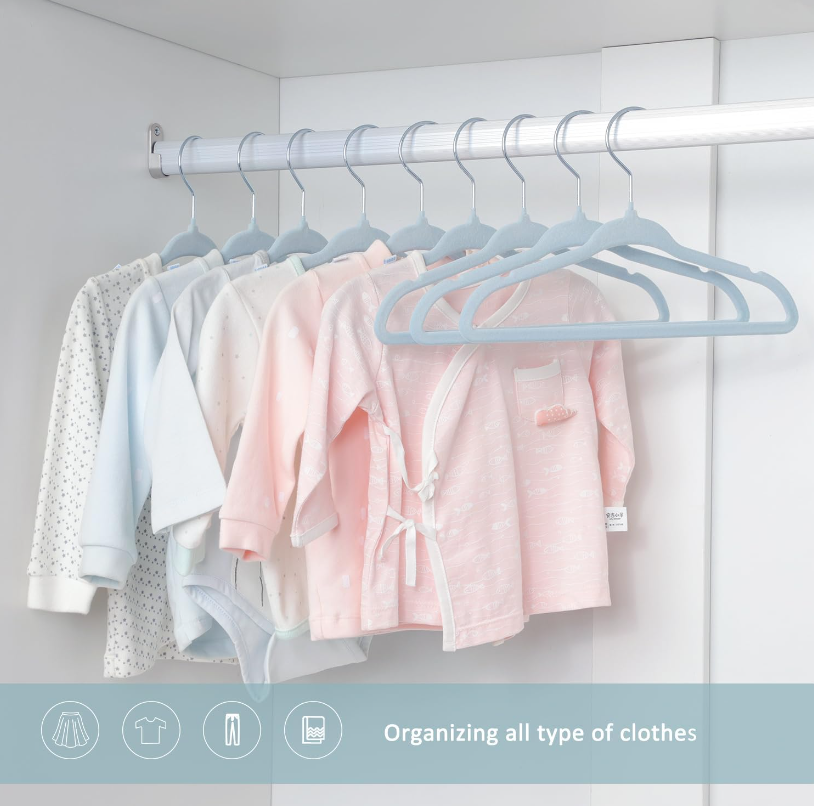 BEANO 20 PACK VELVET BABY AND KIDS HANGERS (BLUE)