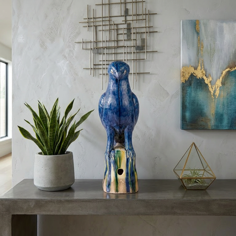 Cobolt Blue Parrot Sculpture - Large