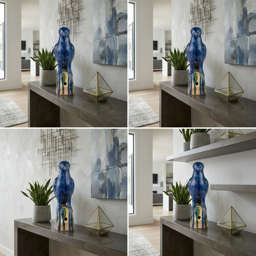 Cobolt Blue Parrot Sculpture - Large