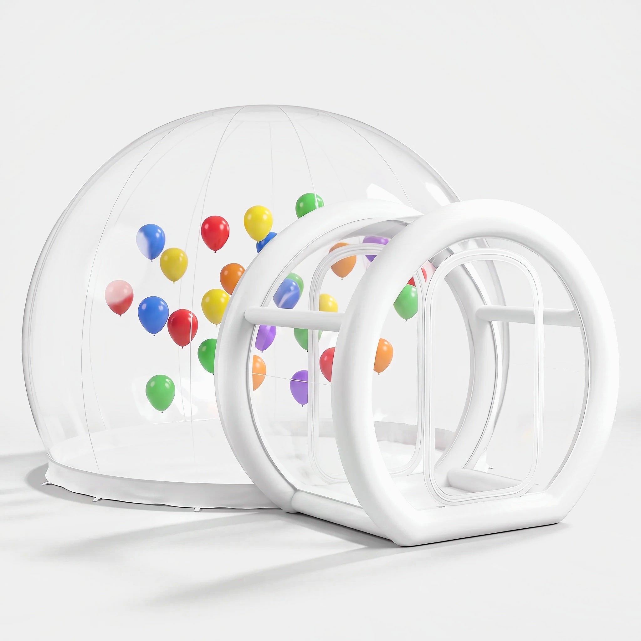 4m inflatable bubble house with entrance tunnel on a light grey background