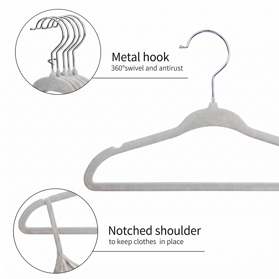 Beano Velvet Baby and Kids Hangers (Grey) 20 Pack