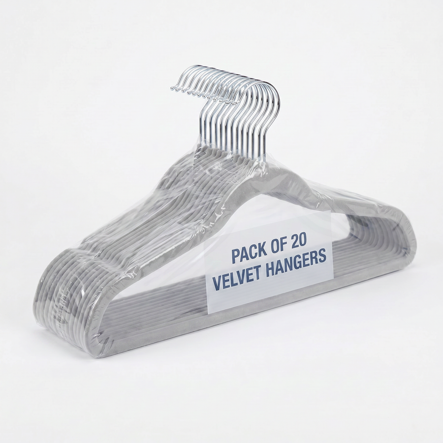 Beano Velvet Baby and Kids Hangers (Grey) 20 Pack