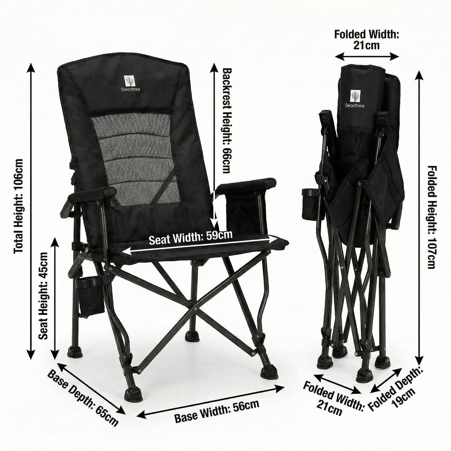 Deadtree Deluxe Reclining Folding Camping Chair with Padding (Brown)