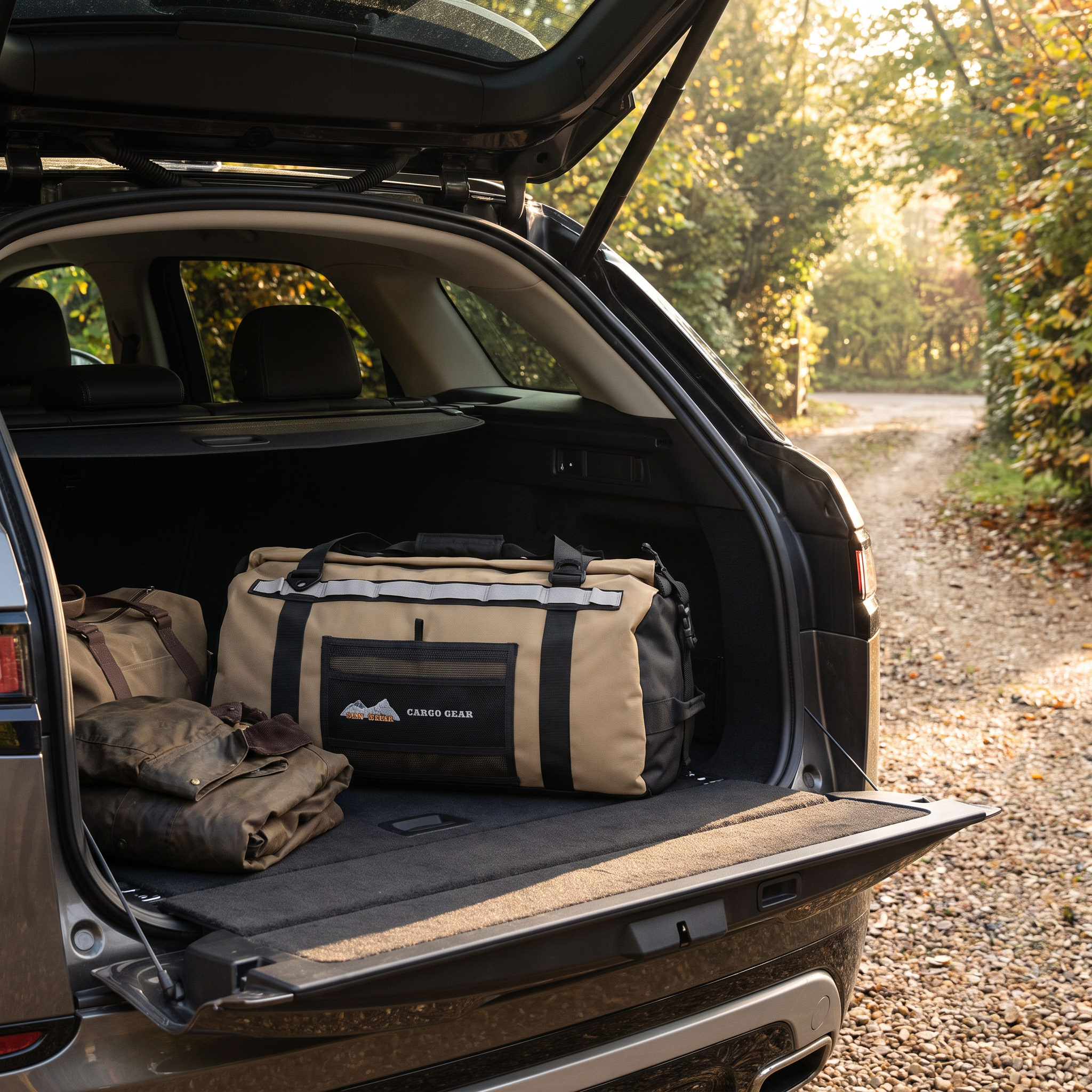 San Hima 50L duffel bag in an SUV boot