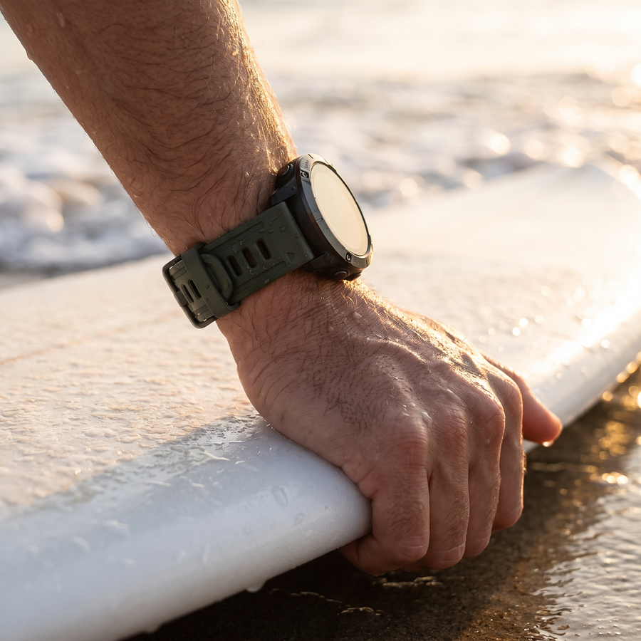Deadtree Nomad strap with a surfboard