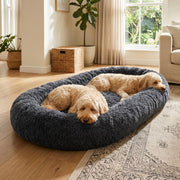 WuFF Giant Pet Bed with two goldendoodles lying in it together with room to spare