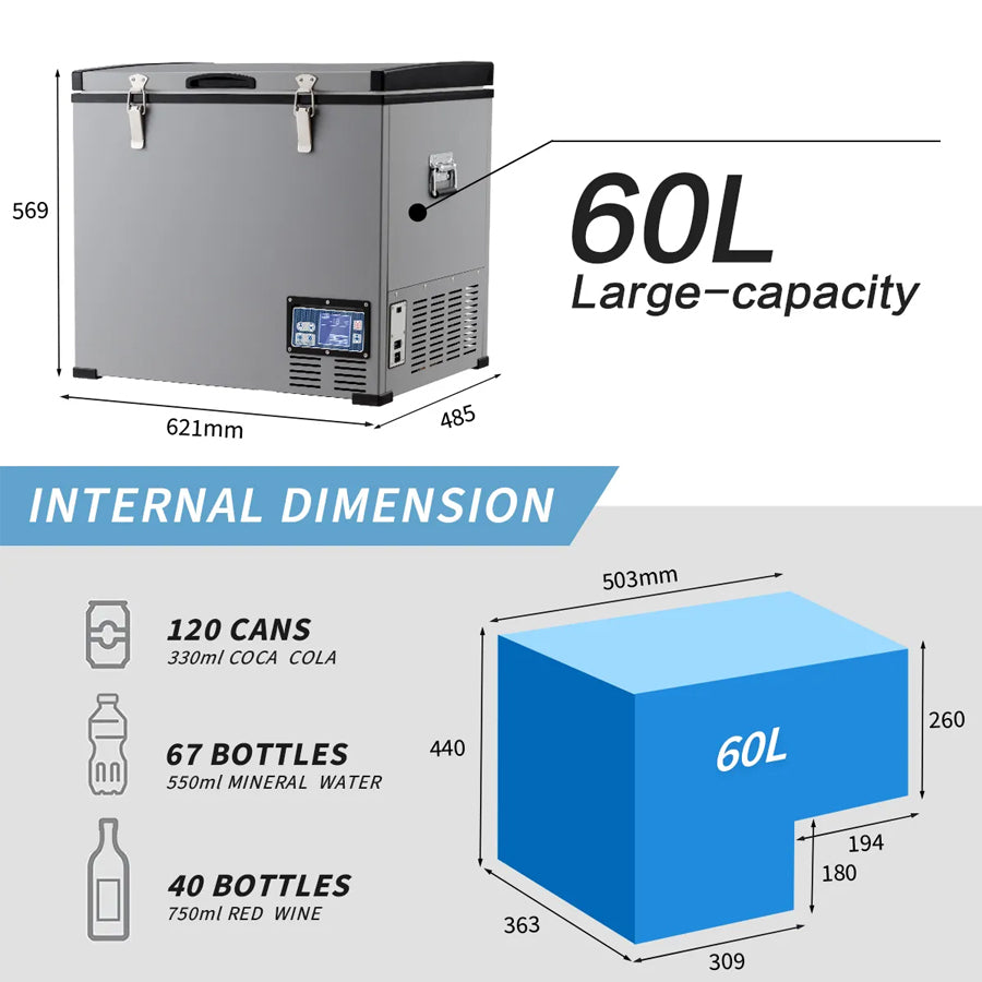 RUGG GLACIER 12V PORTABLE CAR FRIDGE 60L