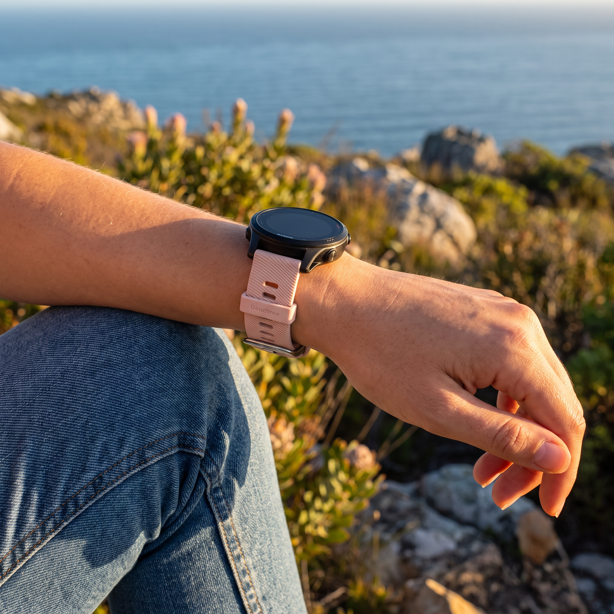 Deadtree Glide strap on a woman's wrist on a fynbos hike