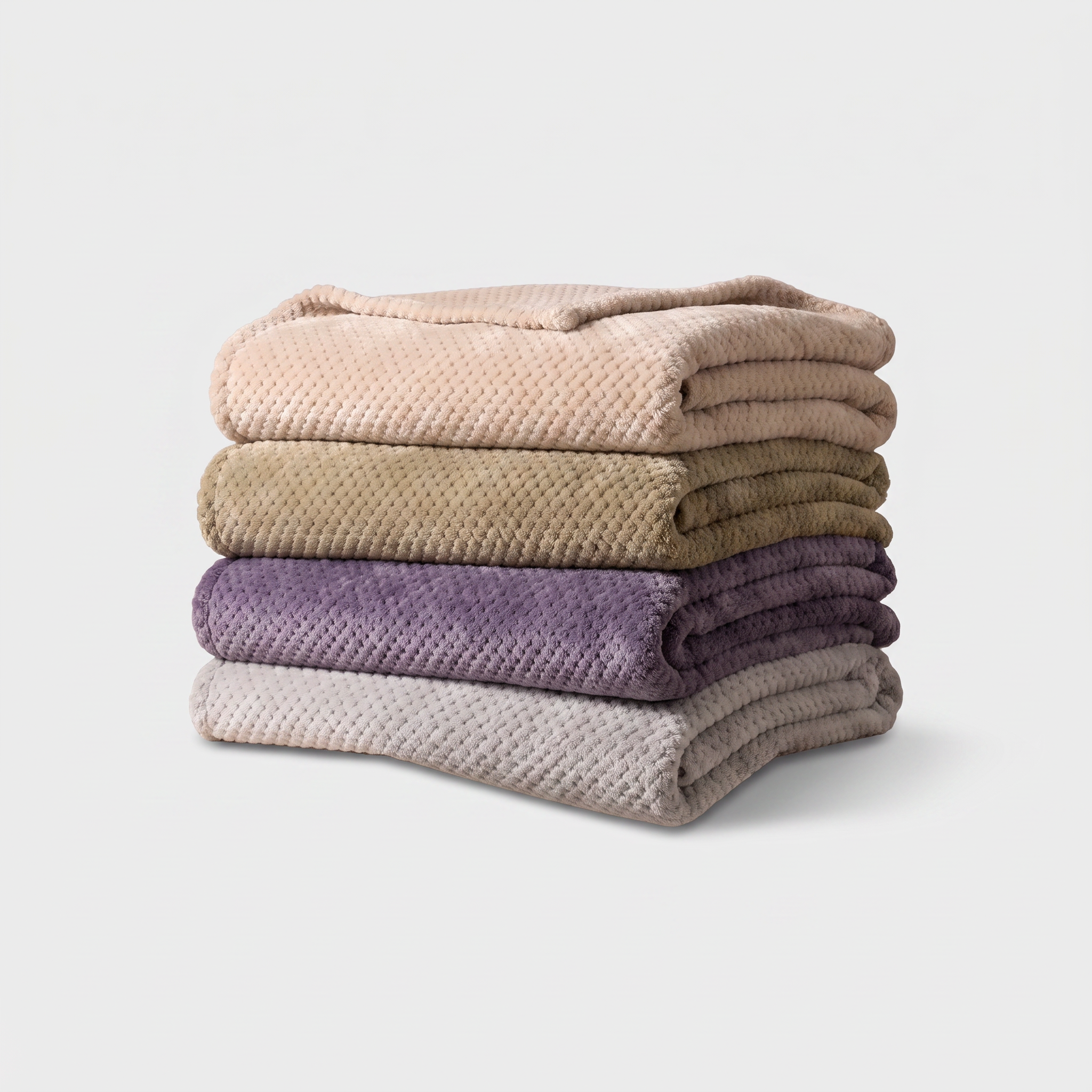 Faux Super Soft Fleece Blankets in all five colours stacked - studio product shot