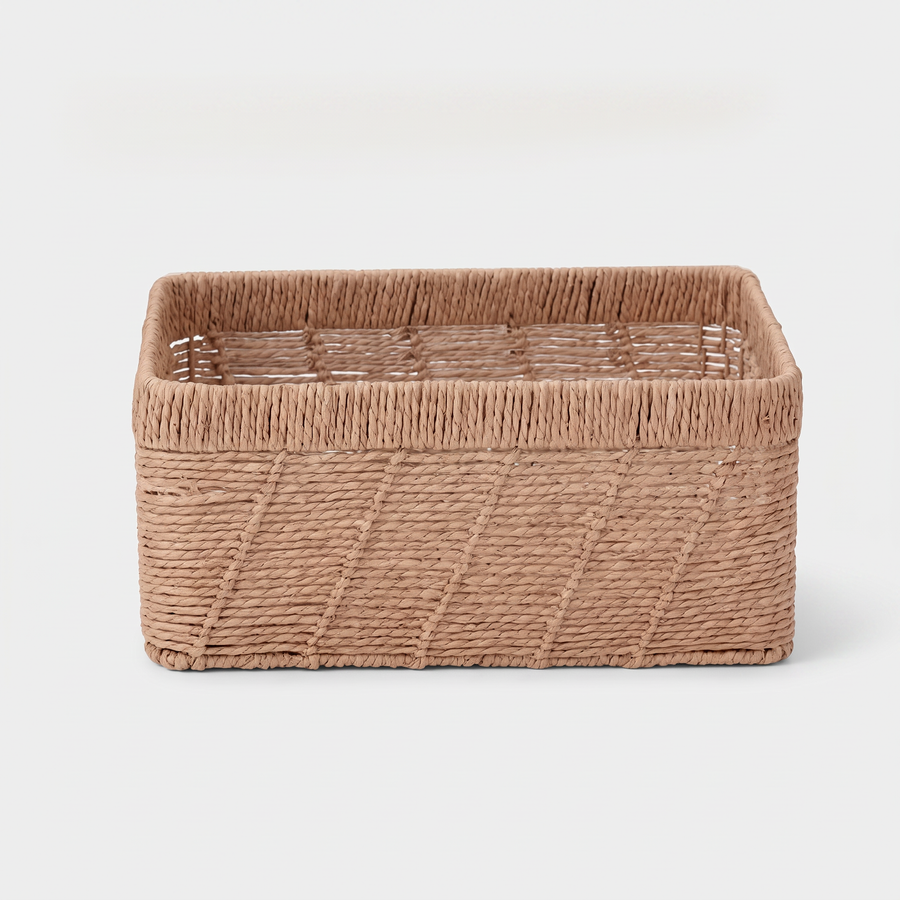Lucy Woven Wicker Basket on light grey studio background