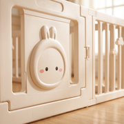 Close-up of the rabbit face on the Little Rabbit Playpen door