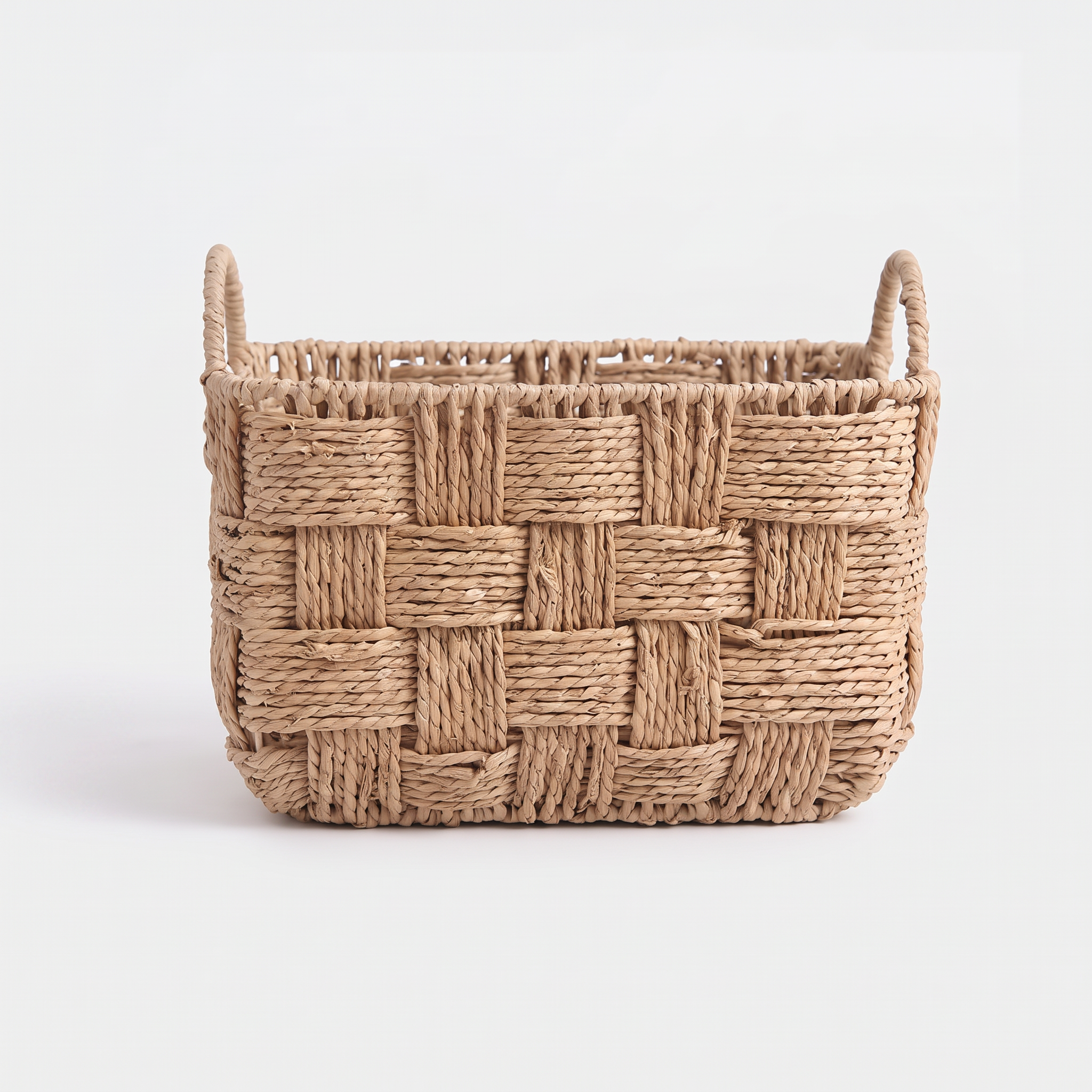 Mila Woven Wicker Basket on light grey studio background