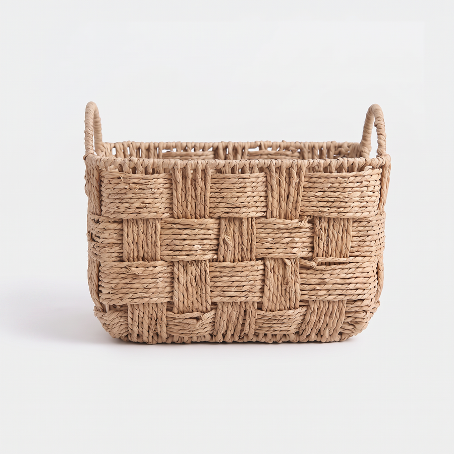 Mila Woven Wicker Basket on light grey studio background