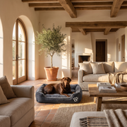 Labrador relaxing on the Pet Nest Dog Bed in a Tuscan-style living room