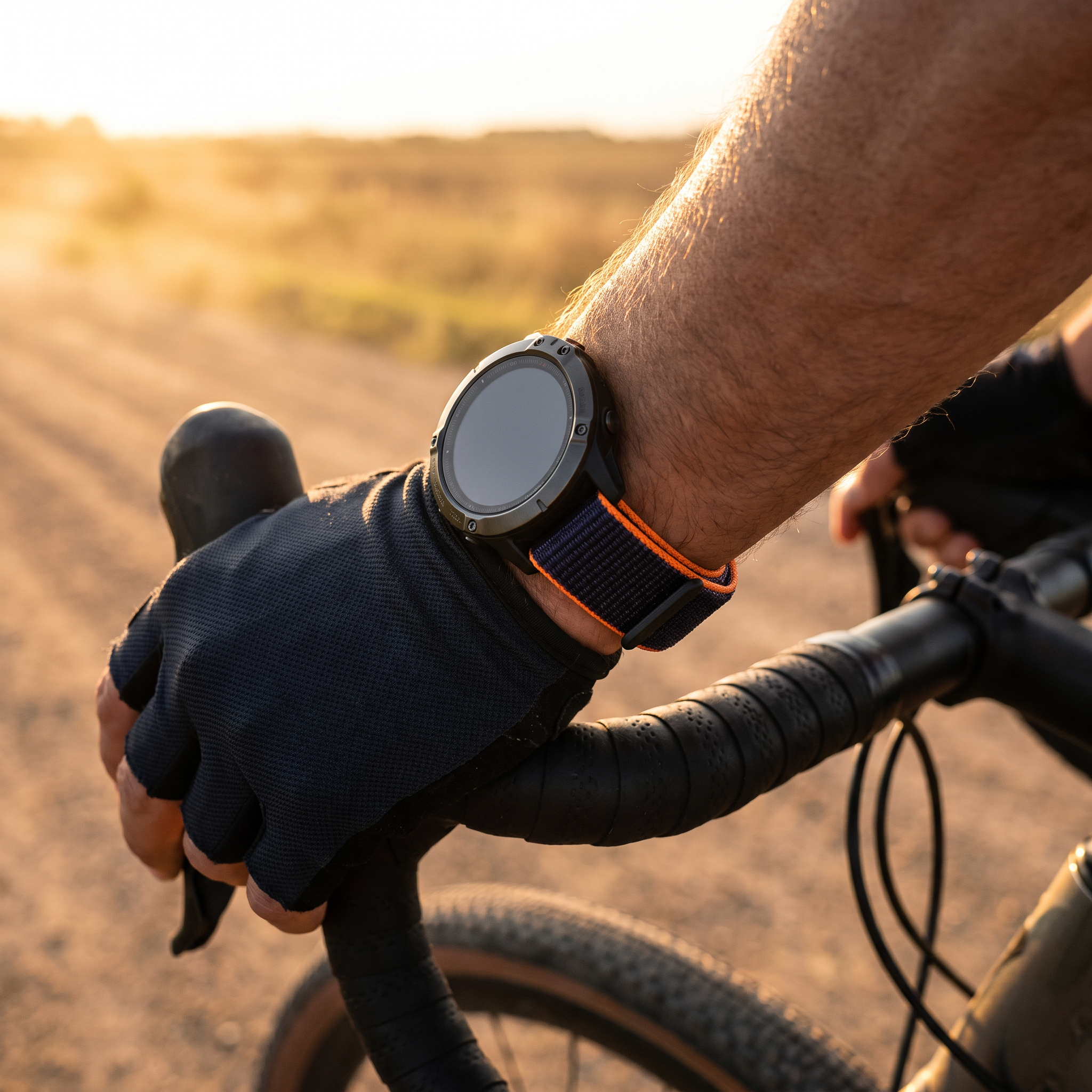 Deadtree V-Loc strap on a gravel cyclist's wrist