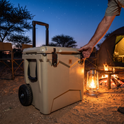 Deadtree 45L Wheeler Coolbox beside a braai fire at a bush camp