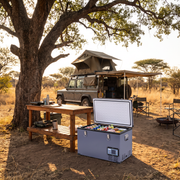 Deadtree Glacier 60L fridge open at a Lowveld bush camp