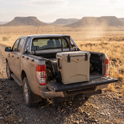 Deadtree 45L Wheeler Coolbox on a 4x4 bakkie tailgate in the Karoo