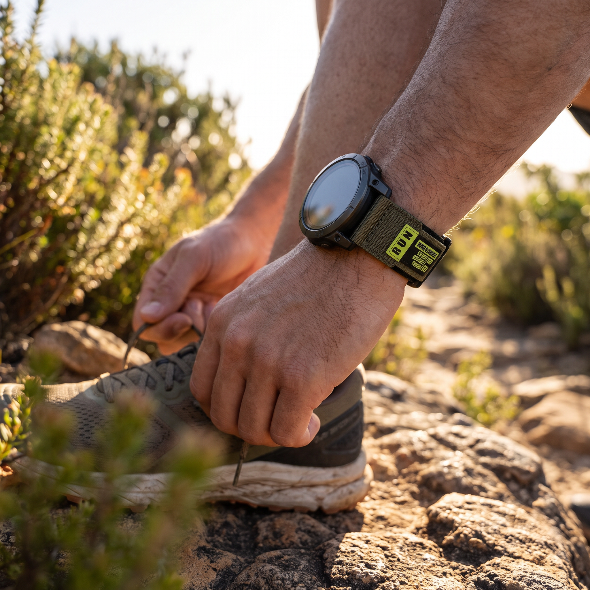 Deadtree Dash strap on a trail runner's wrist
