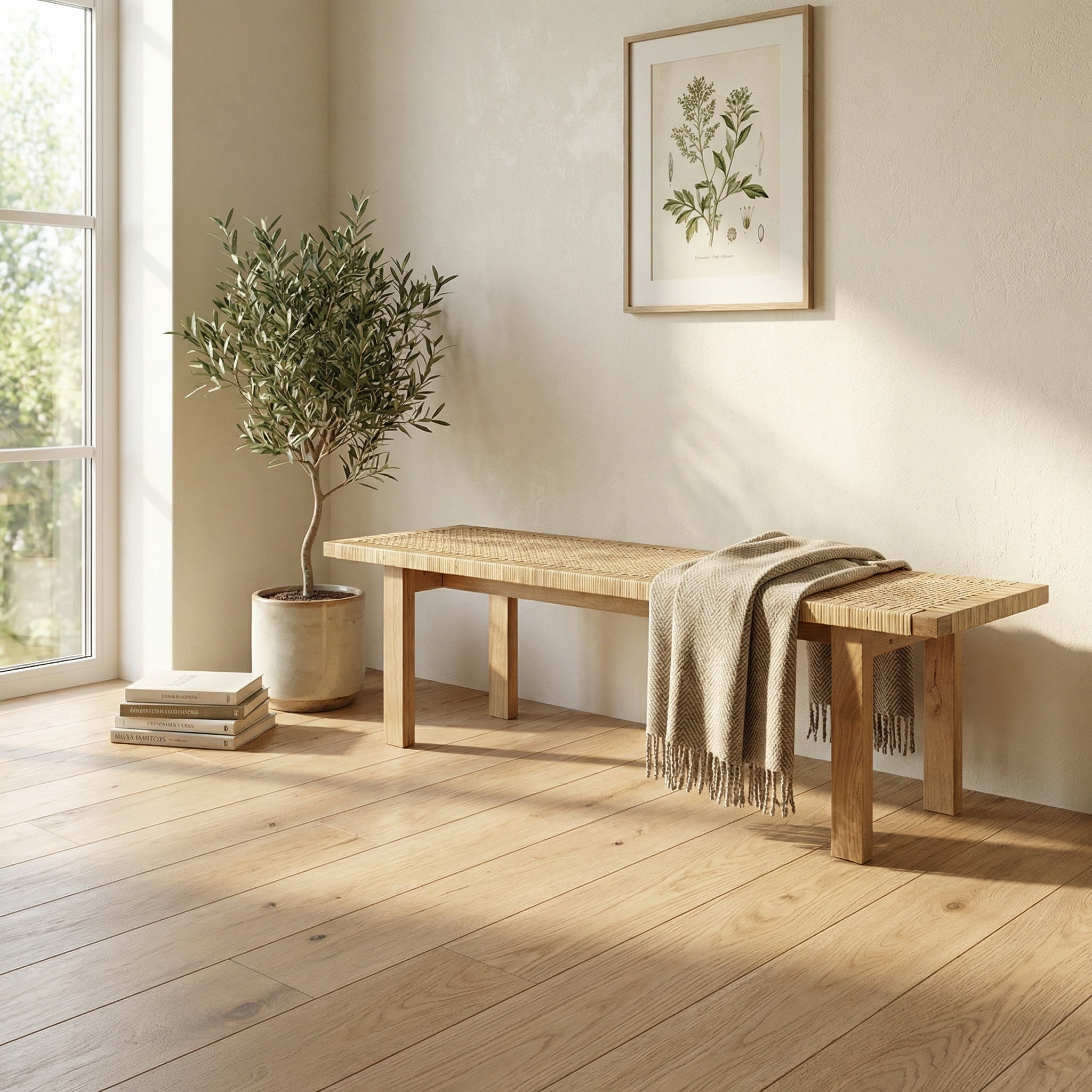 Rattan Beach Wood Bench