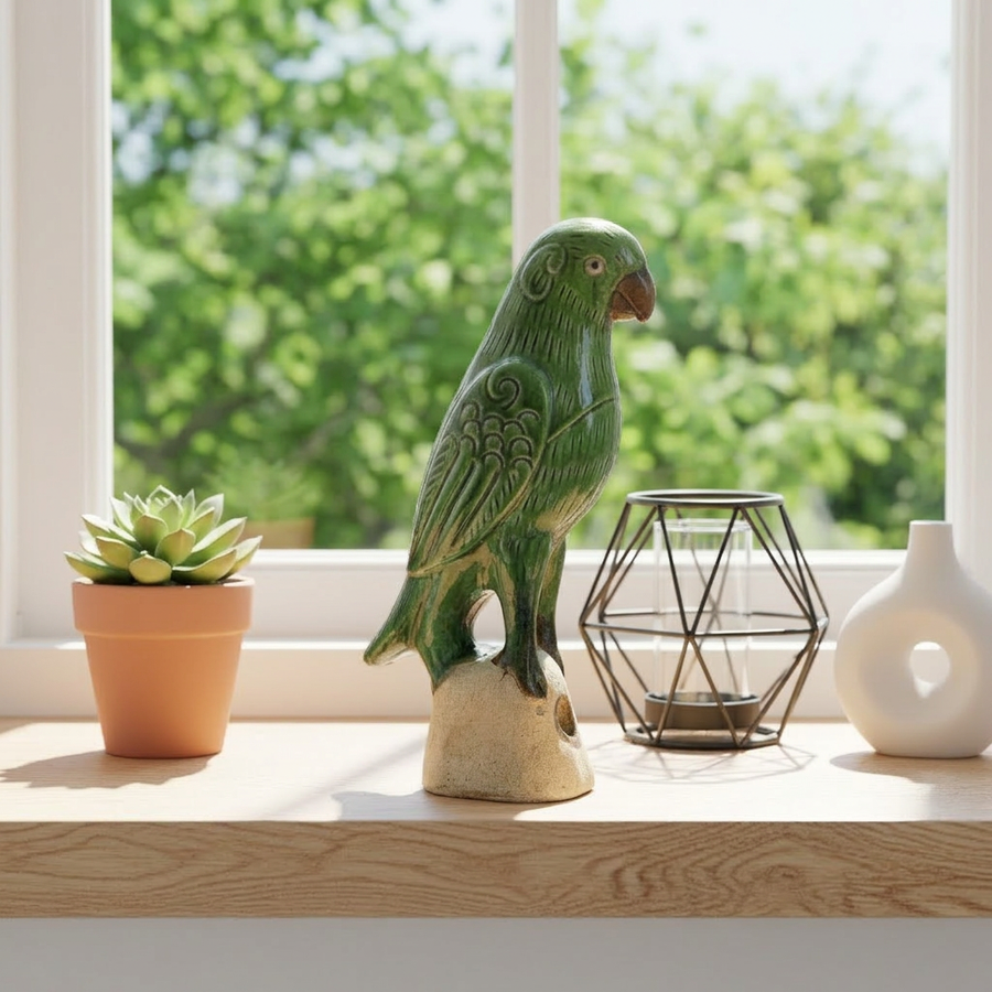 Emerald Green Parrot Sculpture - Medium