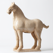 Large Glazed Terracotta Horse Statue - Beige Finish