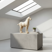 Large Glazed Terracotta Horse Statue - Beige Finish