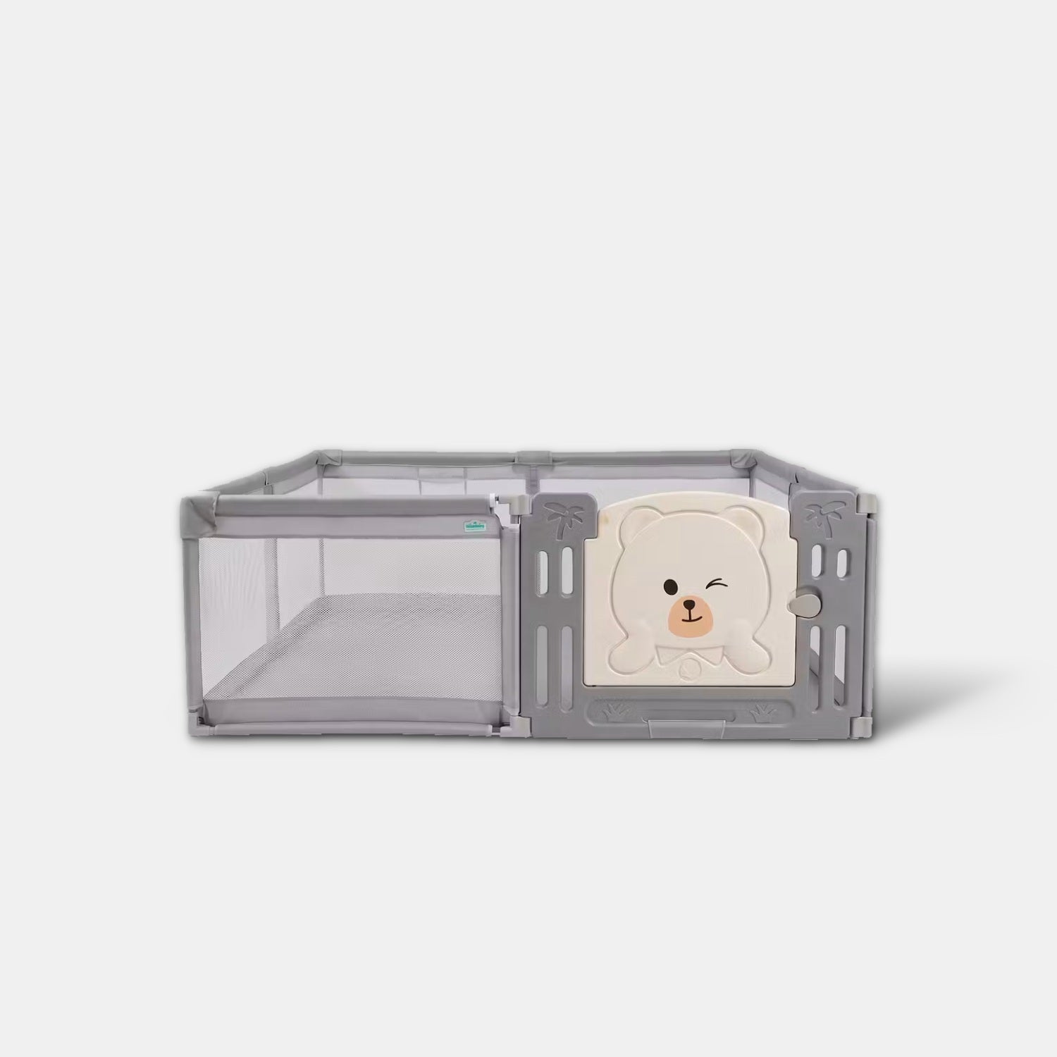 Baby play yard playpen 180 x 200 cm in grey, front view