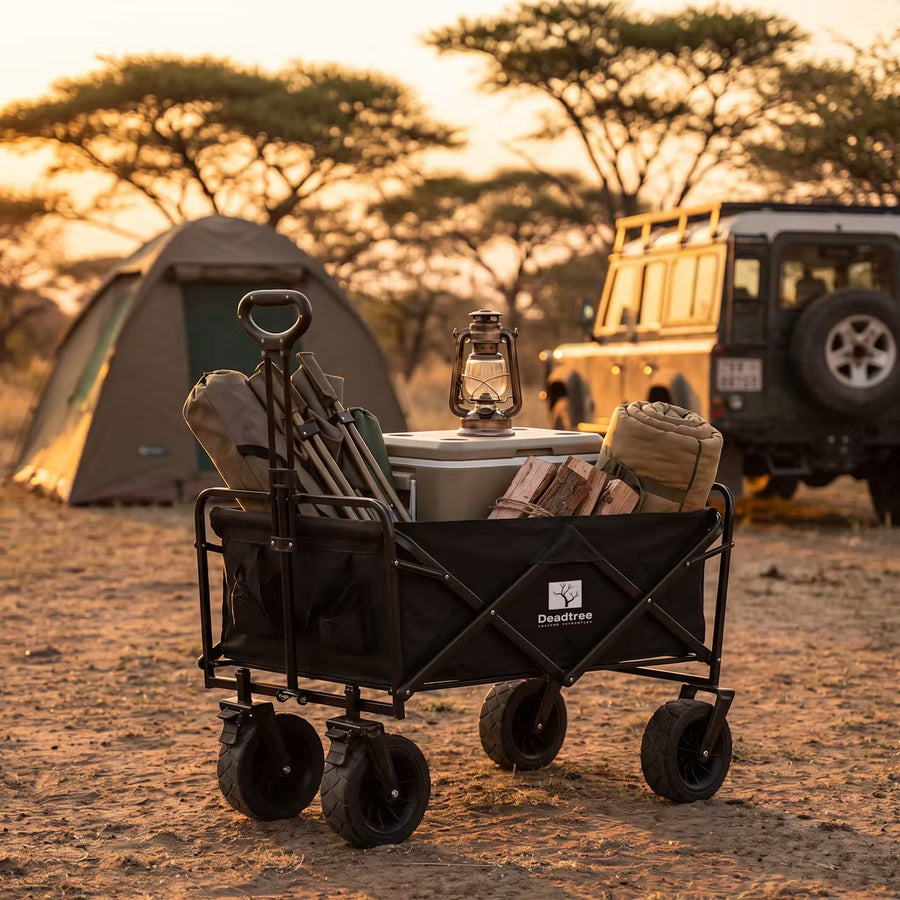 Deadtree Rover trolley loaded with camping gear at a bush campsite