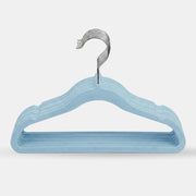 Beano velvet baby and kids hangers in blue on a grey studio background