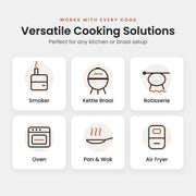 Works with smokers, kettle braais, rotisseries, ovens, pans and air fryers