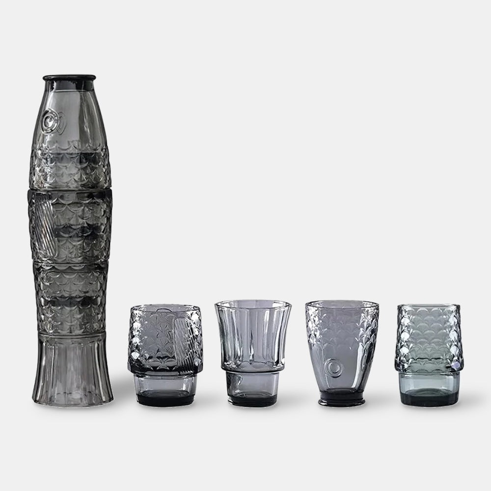 Fish stackable glasses stacked as a koi fish with the four glasses