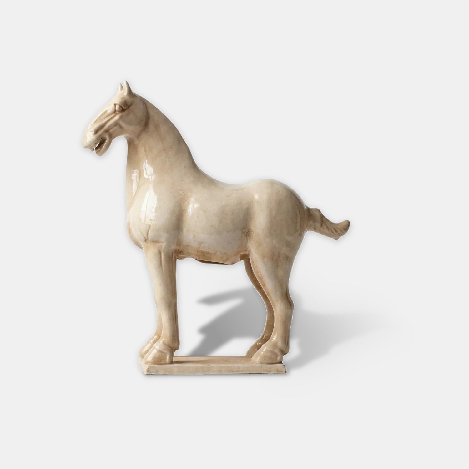 Large glazed terracotta horse statue, beige
