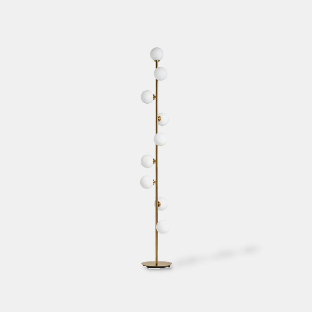 Lumiglow brass floor light with nine opal glass globes