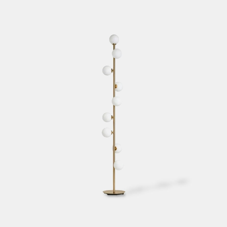 Lumiglow brass floor light with nine opal glass globes