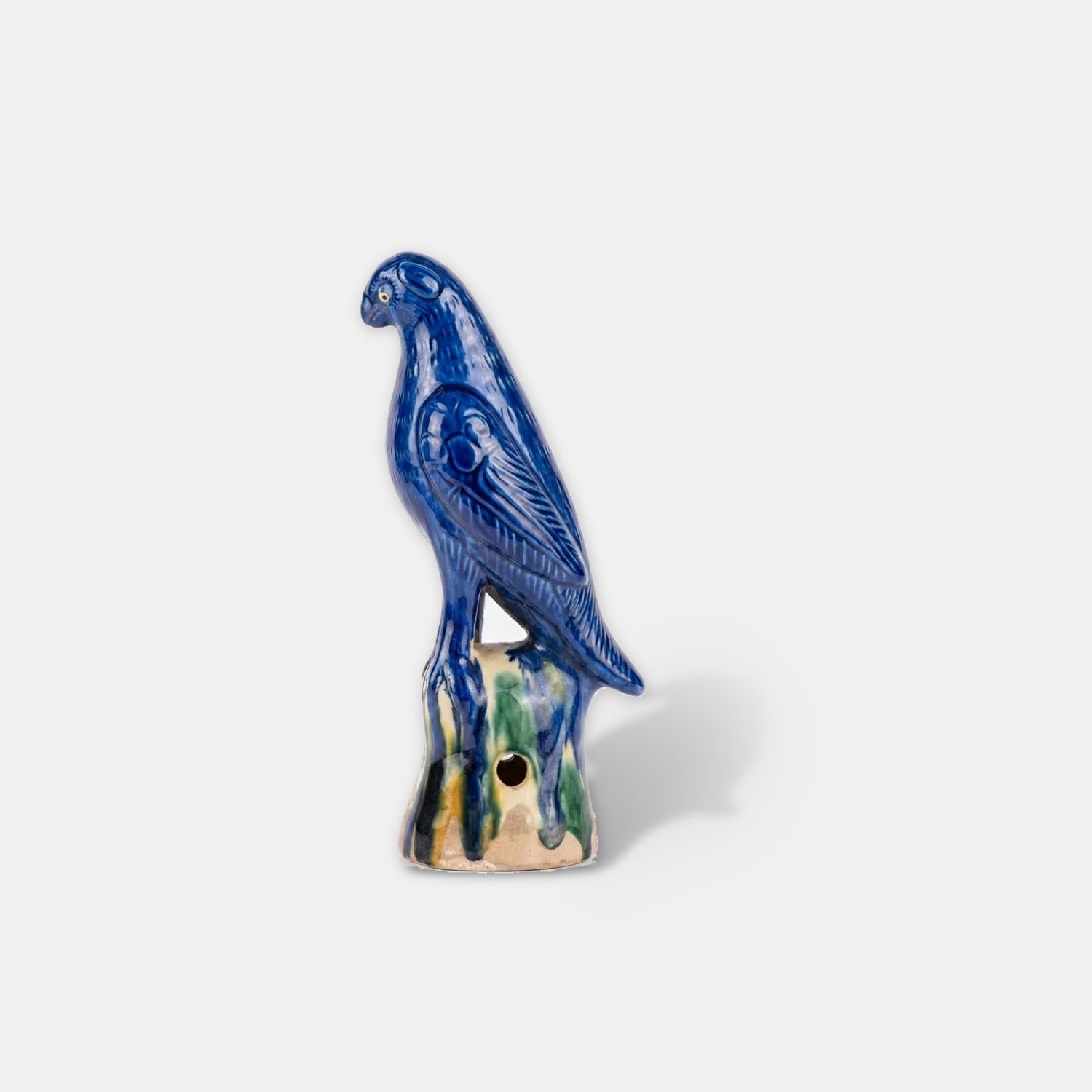 Cobalt blue parrot sculpture, large
