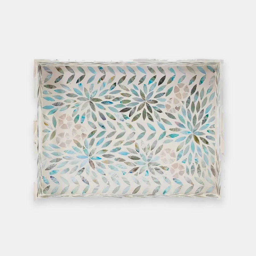 Tidal shell rectangular tray on a grey studio background